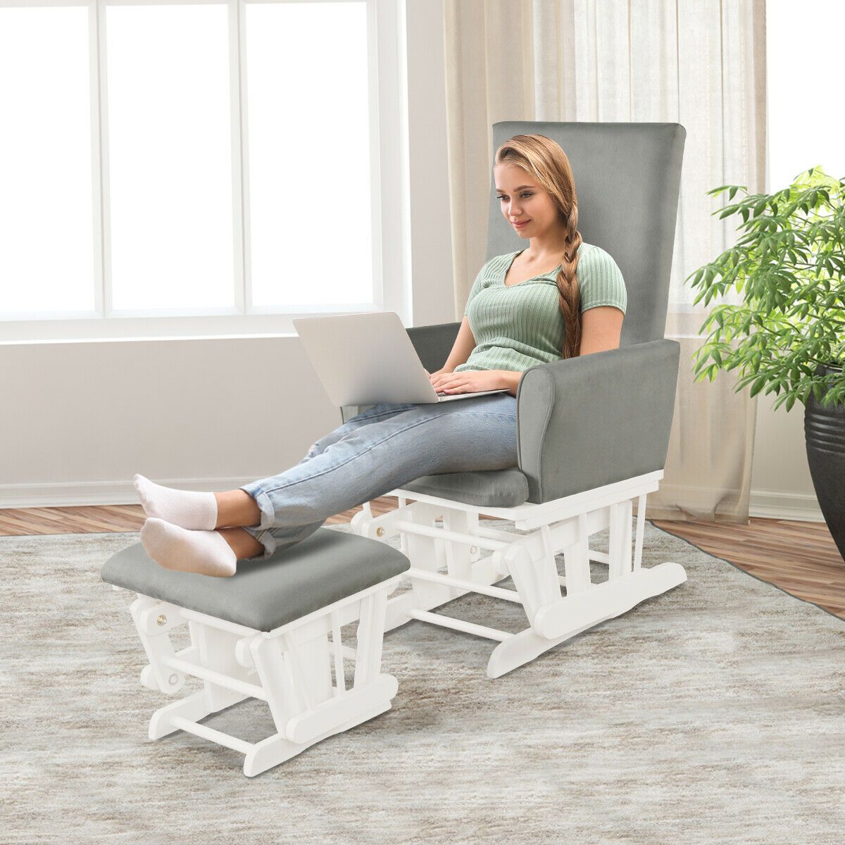 Wooden Glider Chair with Footstool